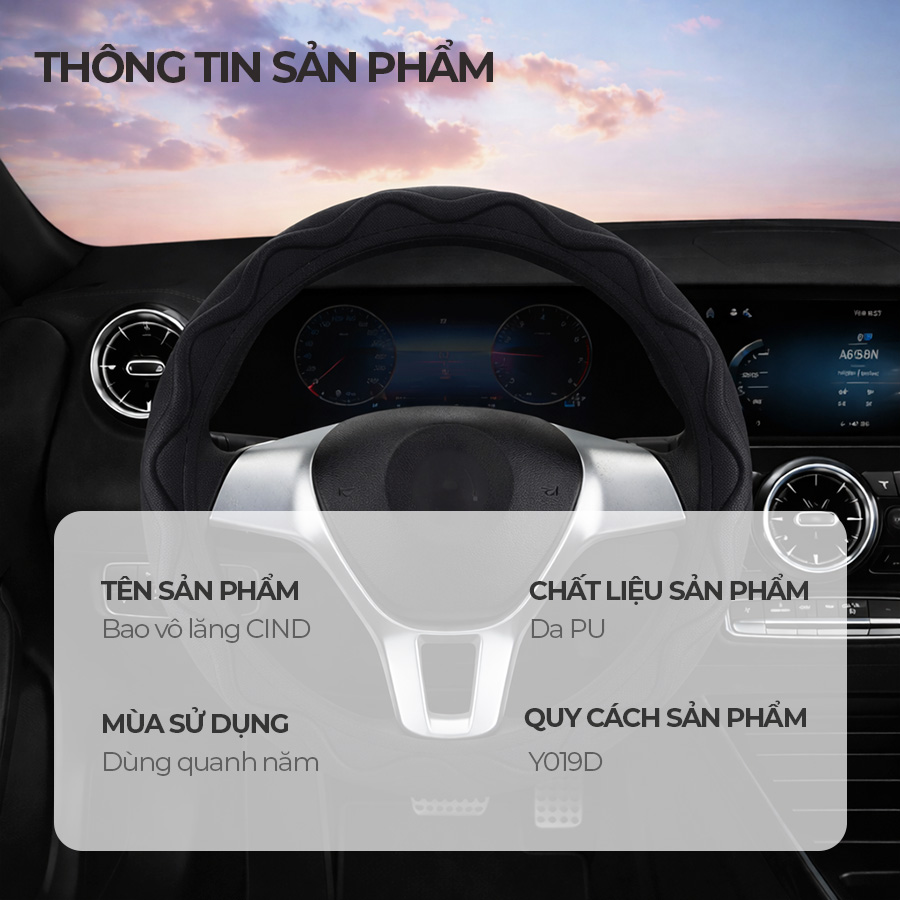 Bọc Vô Lăng D-Cut CIND Y019D Size M Màu Đen Da PU Lõi TPE Chống Trượt Siêu Êm - Nhập Khẩu Chính Hãng