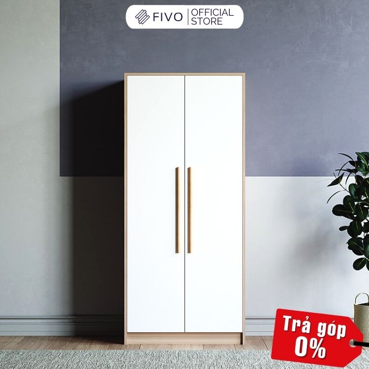 Tủ Treo Quần Áo Gỗ MDF FIVO FC01 2 Cánh Ngang 80cm Lắp Ráp Đơn Giản Tiết Kiệm Không Gian - Chính Hãng - Có hộc trên - Cao 2m3