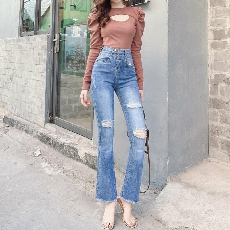 QUẦN JEANS WAX ỐNG LOE RÁCH
