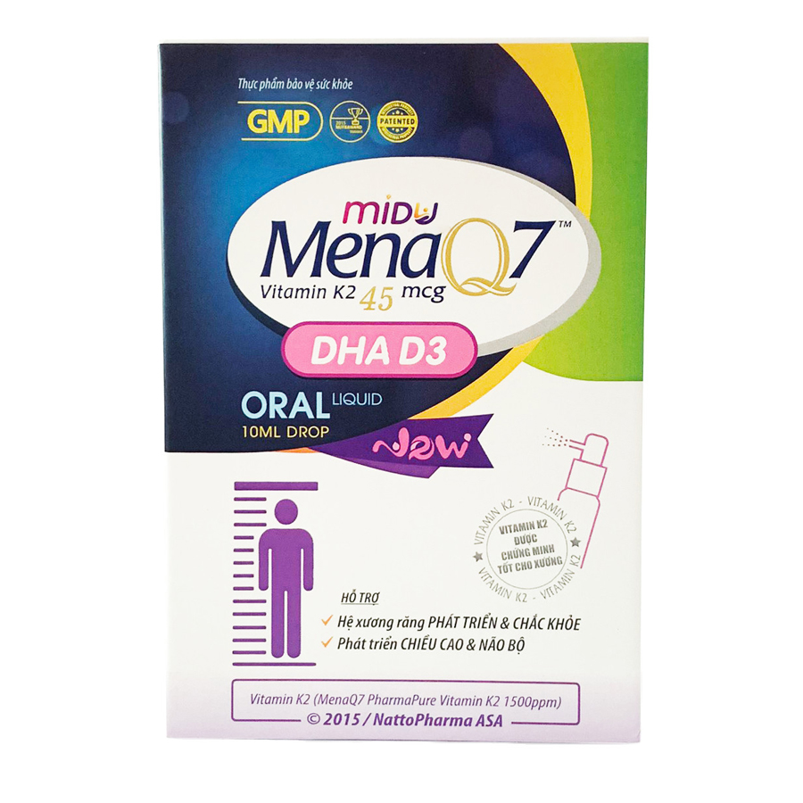 MIDU MENAQ7 DHA D3, hỗ trợ phát triển chiều cao, thị lực và não bộ, hỗ trợ phòng còi xương ở trẻ