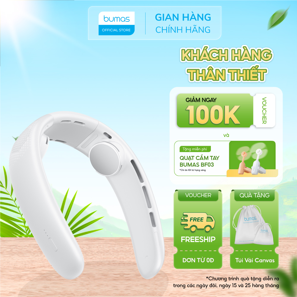 Quạt Đeo Cổ BUMAS BF04 - Mini Mỏng Nhẹ, Nhỏ Gọn Linh Hoạt Mở Rộng, Quạt Đeo Cổ Làm Mát Mỏng Nhẹ - Hàng Chính Hãng