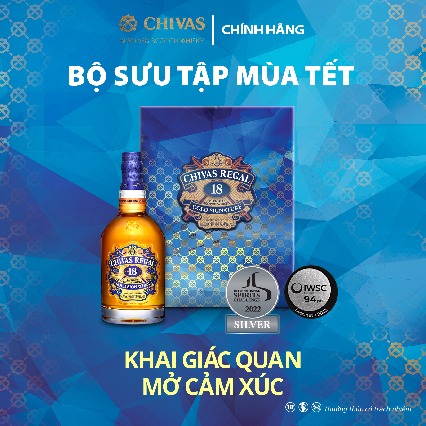 Bộ sản phẩm Rượu Whisky Chivas Regal 18 YO 700ml 40% - Phiên bản Tết