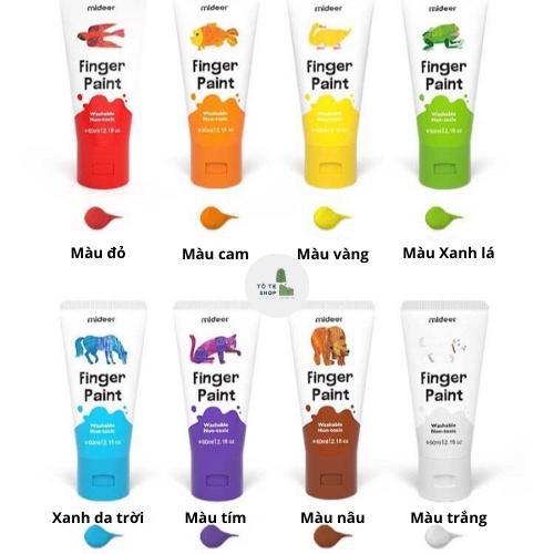 Hộp màu Finger Paint Mideer 8 tuyp 60ml, màu vẽ tay làm tư hữu cơ, an toàn cho trẻ, MDMD4110