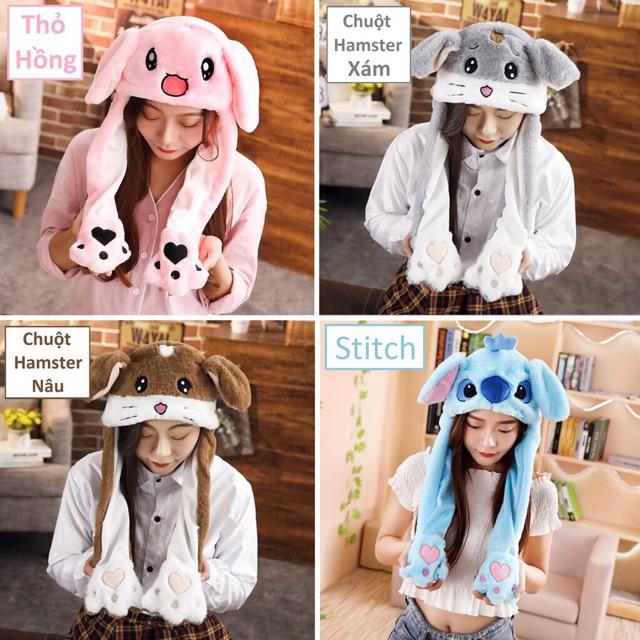 Mũ thú vểnh tai kì lân, stich, gấu panda, heo, thỏ trắng