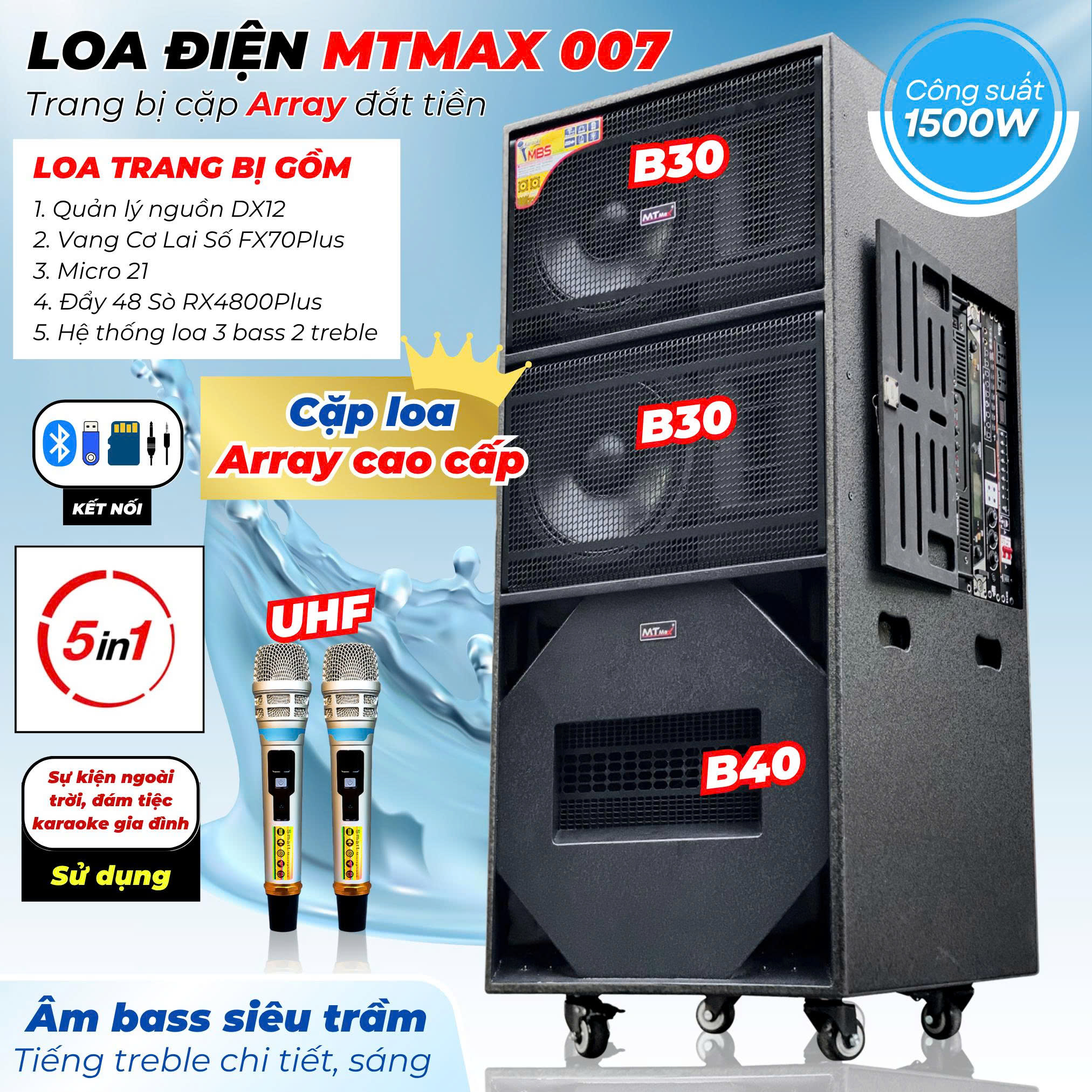 Loa Kéo Điện MTMAX 007 – 3 Bass Khủng + Loa Array Cao Cấp Công Suất 1500W Phục  Vụ Tiệc Ngoài Trời Sân Khấu Hội Nghị 100 - 200 Người Hàng Nhập Khẩu