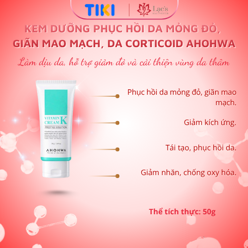 Kem Hỗ Trợ Làm Dịu Da, Giảm Đỏ, Chăm Sóc Da Corticoid AHOHWA PRESTIGE SOLUTION VITAMIN K CREAM 50g