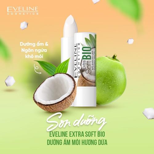 Son dưỡng Eveline Extrasoft Bio dưỡng ẩm môi hương Dừa 4g