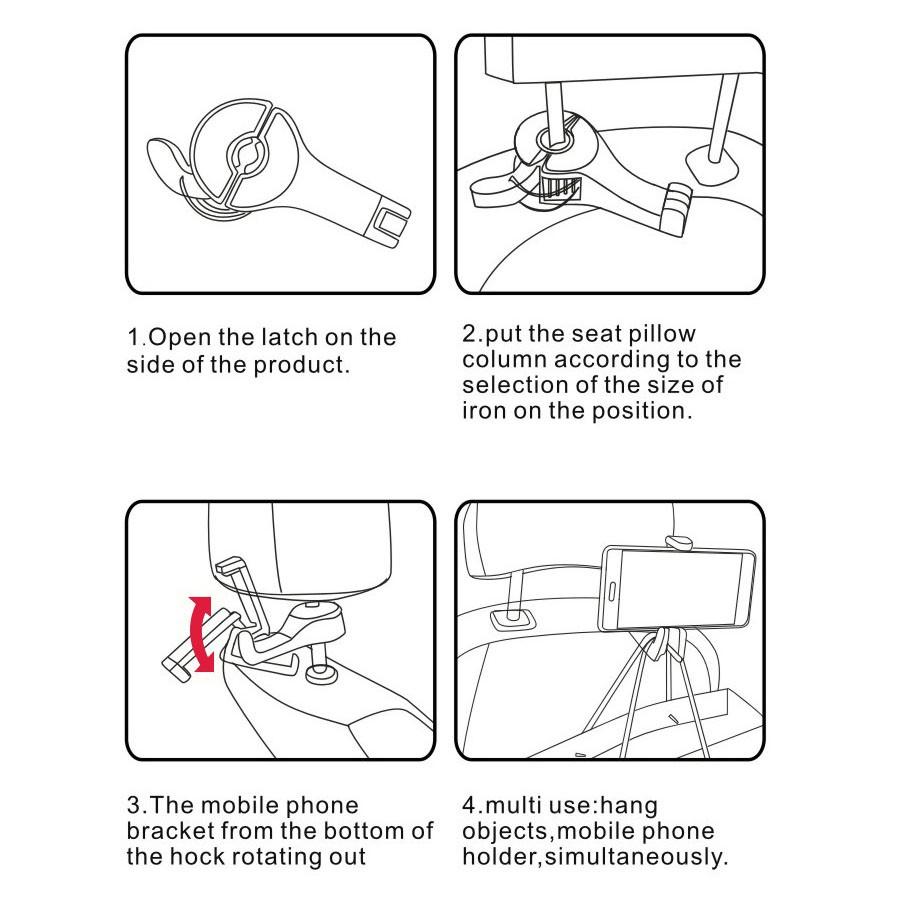 1 Móc treo đồ sau ghế kiêm giá đỡ điện thoại - móc treo đồ tiện ích - kẹp đt