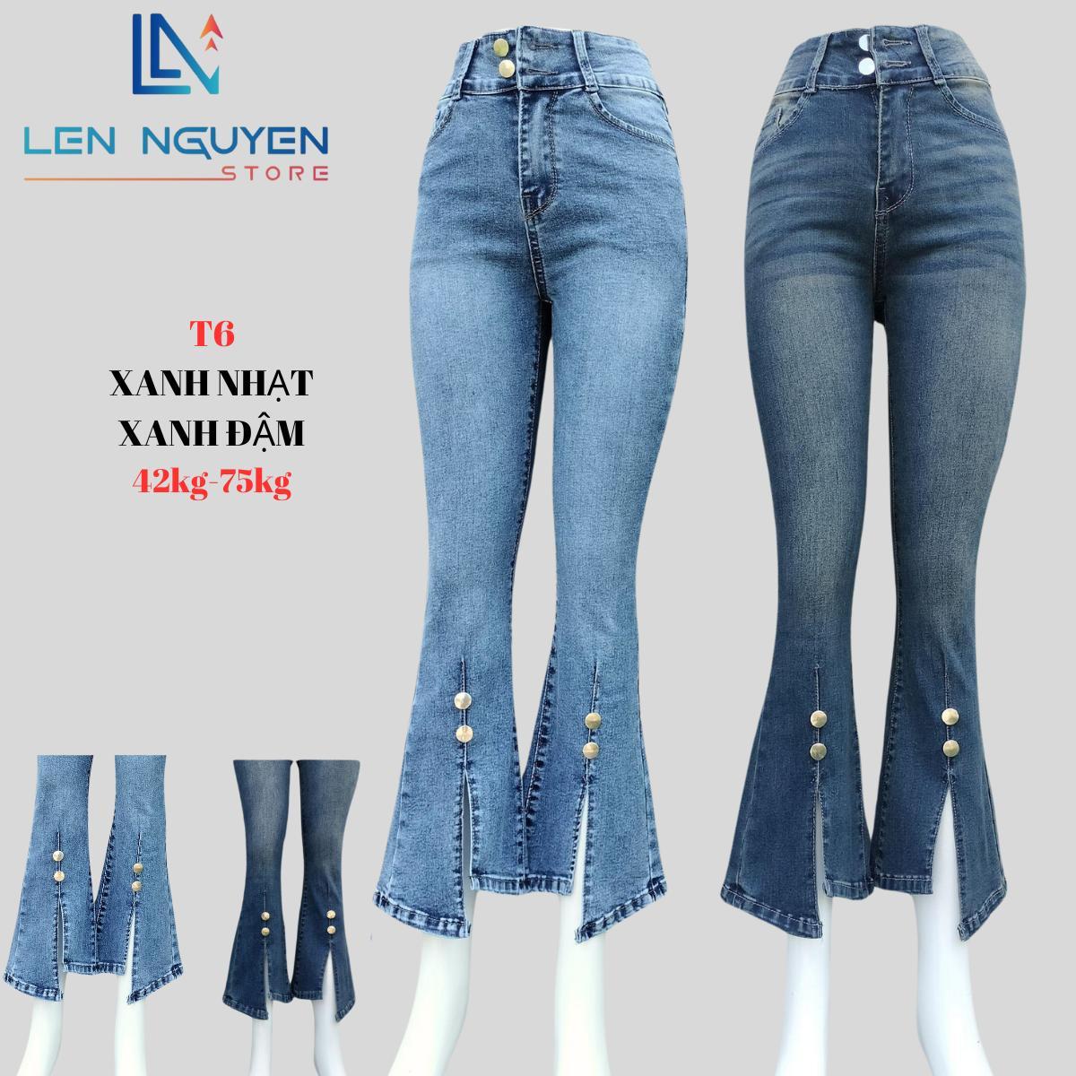 L7_  Quần jean nữ, loe, lưng cao, quần bò nữ dáng ôm, quần rin nữ có big size, cho 42kg đến 75kg,LEN - Xám