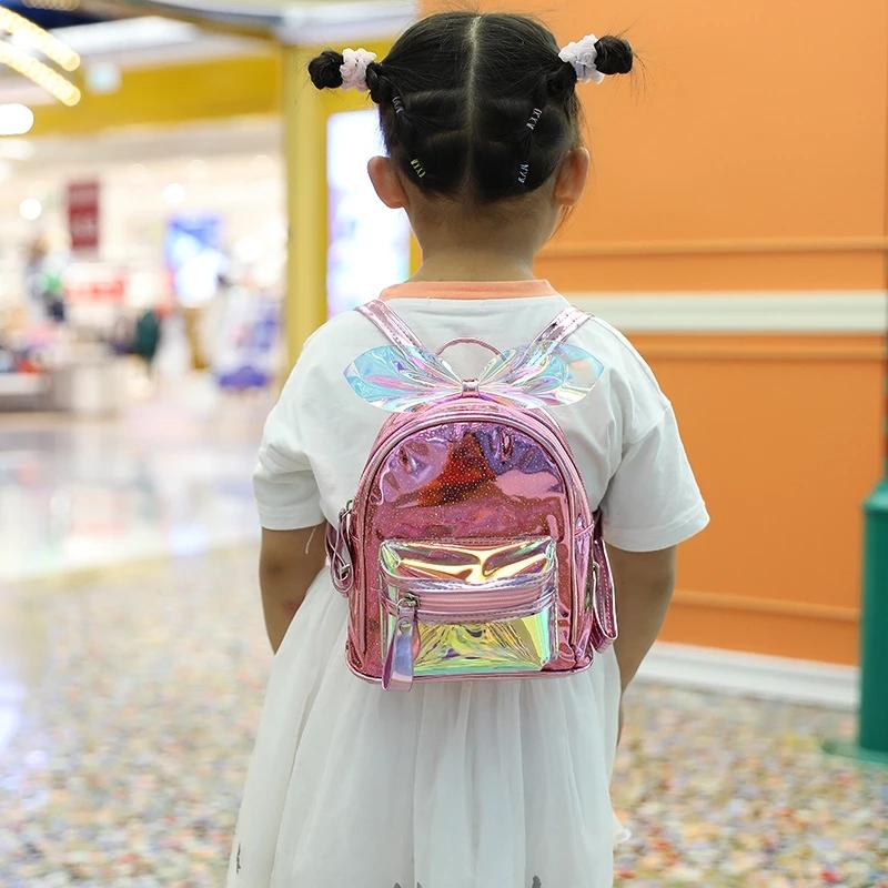 Trẻ Em Học Túi Mẫu Giáo Bé Tập Đi Bé Gái Ba Lô Thời Trang Da Pu Nơ Laser Túi Trẻ Em Học Ba Lô Đeo Vai