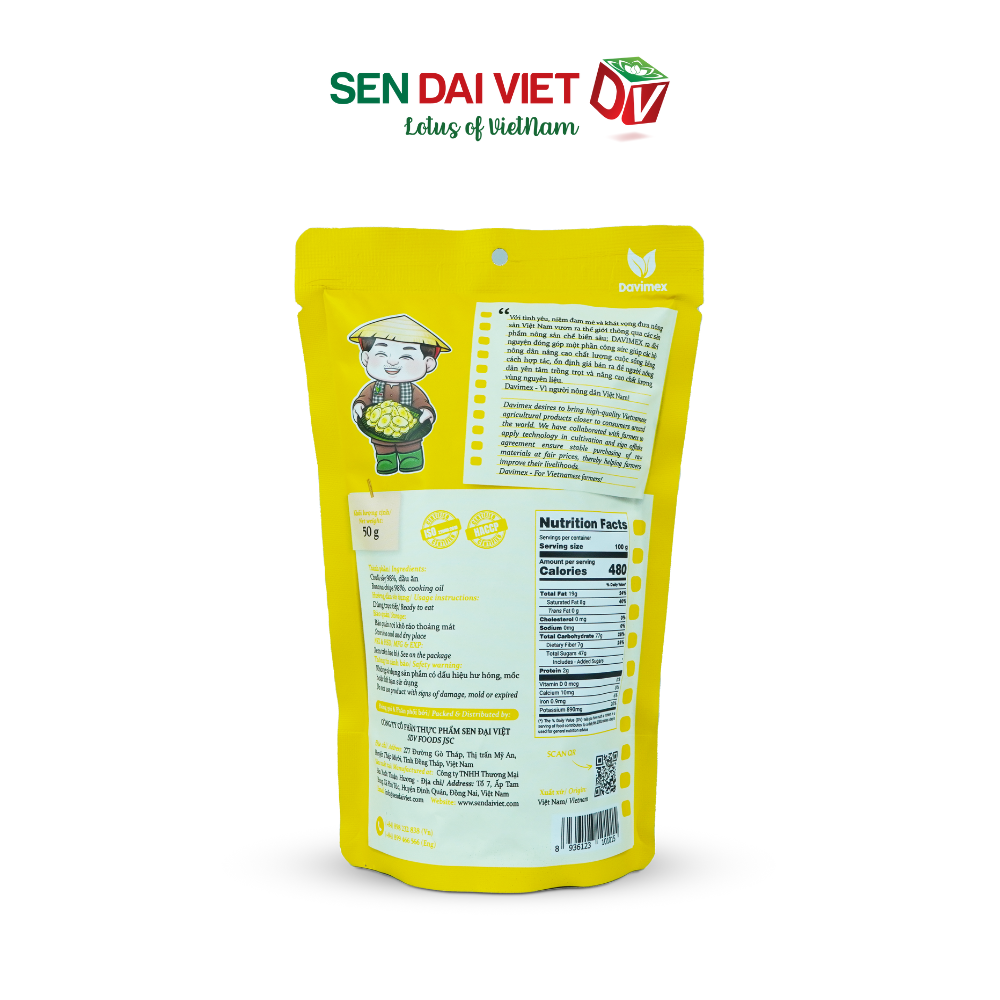 Chuối Sấy Giòn- Vị Ngọt Tự Nhiên, Giòn Tan Tuyệt Đối, Thơm Ngon Tuyệt Vời, ĐV- Sen Đại Việt- Gói 50g- Date Mới Nhất