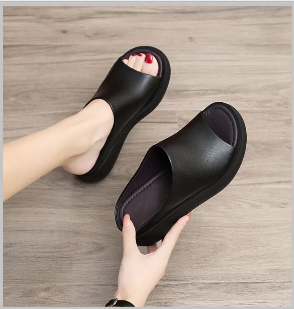 Dép đế xuồng quai da kiểu mới 6f