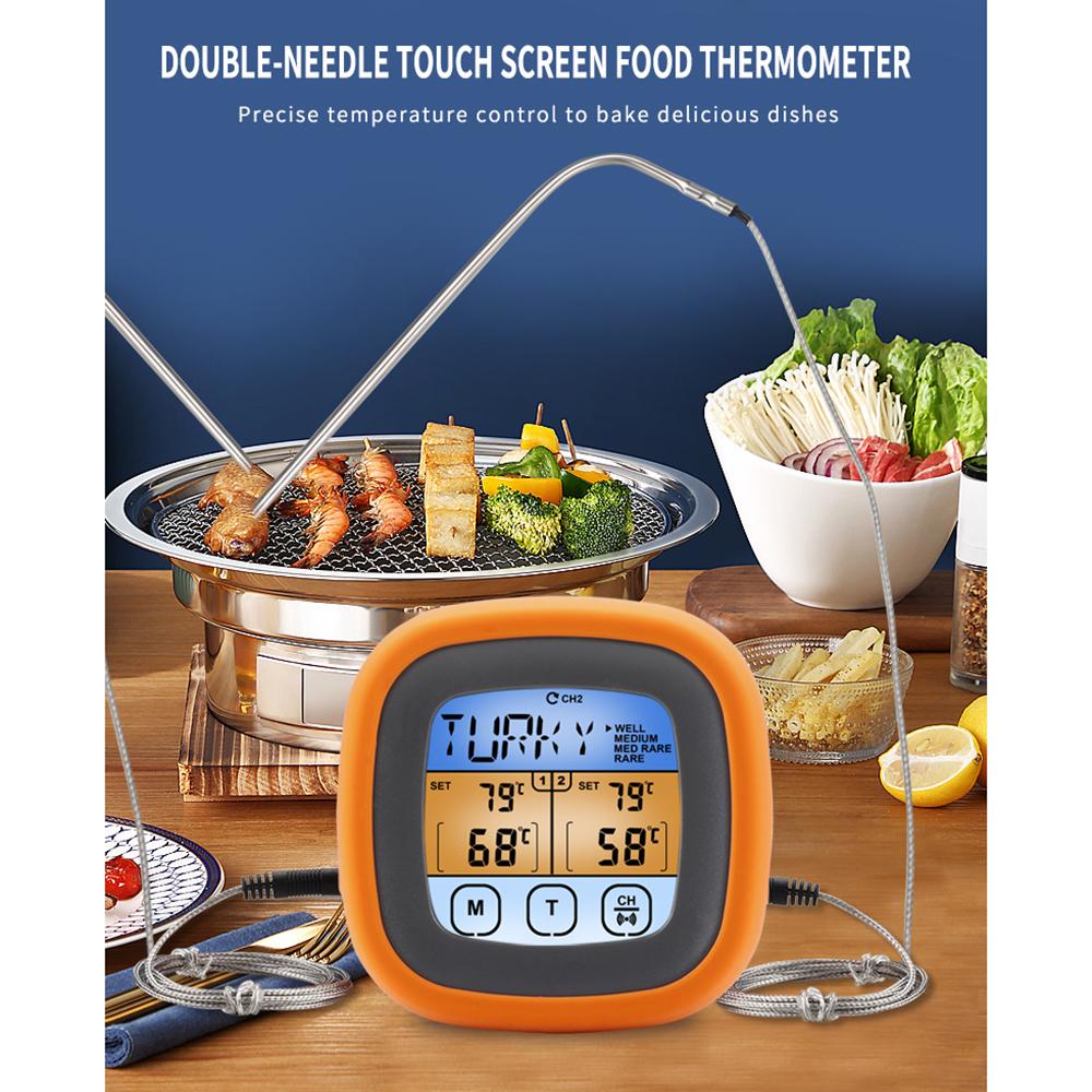 Digital Meat Thermometer Barbecue Cooking Food Thermometer with 2 Probes for Oven Grill Barbecue Simmer