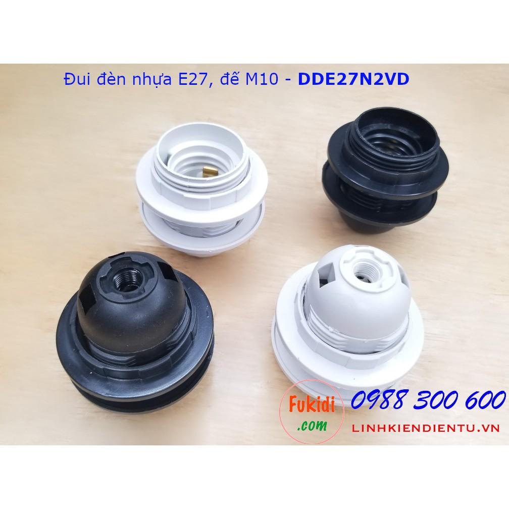 Đui đèn nhựa E27 có vòng kẹp chóa đèn, đế gắn phi 10mm màu trắng và đen - DDE27N2VT, DDE27N2VD