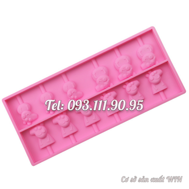 Khuôn silicon làm rau câu, kẹo dẻo, socola 12 heo con Cute Peppa - Mã số 1038