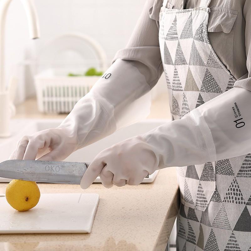 SIÊU RẺ Găng Tay Cao Su Siêu Dai, Siêu Bền Có Lót Nỉ, Bo Chung Chống Tụt Loại Dài 88237