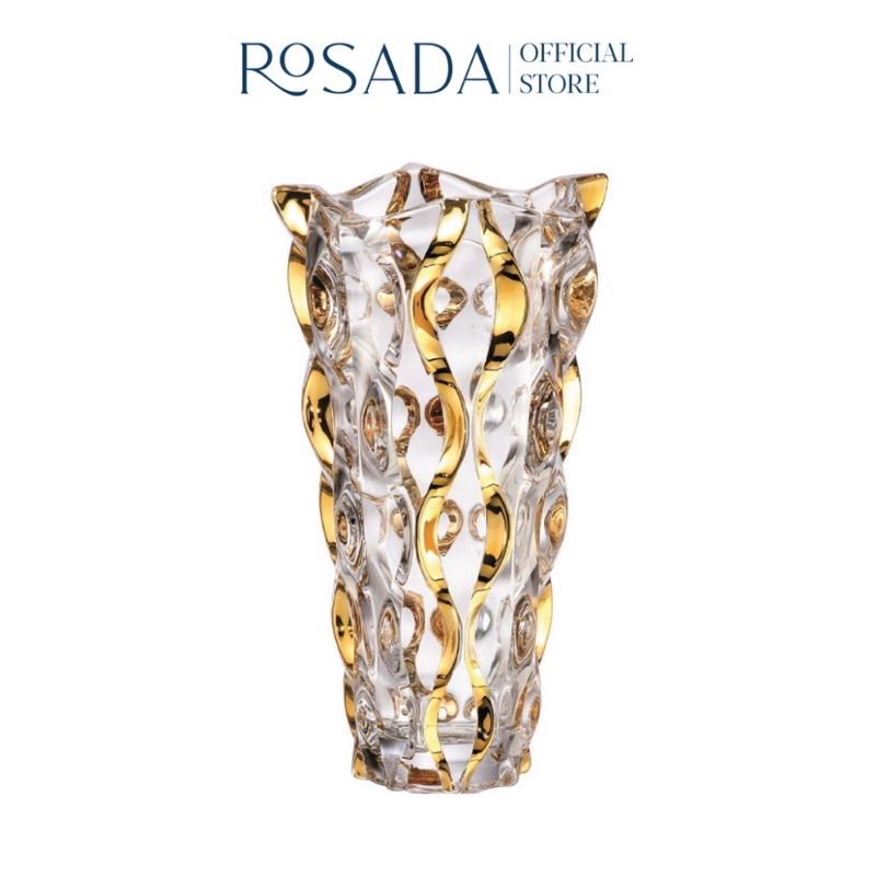Lọ Hoa Pha Lê Bohemia Samba Mạ Vàng, Lọ Cắm Hoa Đẹp, Bình Cắm Hoa Thủy Tinh Cao Cấp, Cao 30.5cm, Nhập Đức