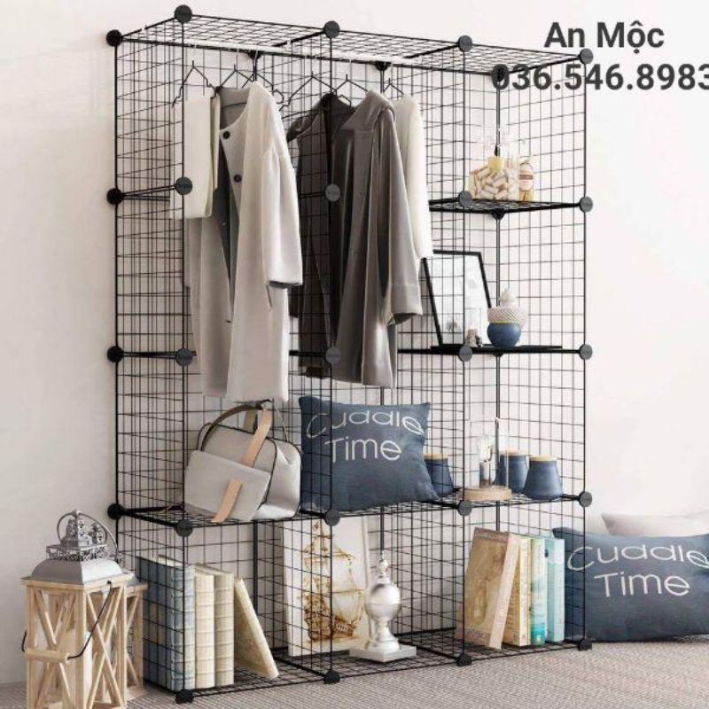 Kệ Treo quần áo, Tủ treo quần áo khung lưới lắp ghép phong cách đương đại 5 tầng 4 khoang