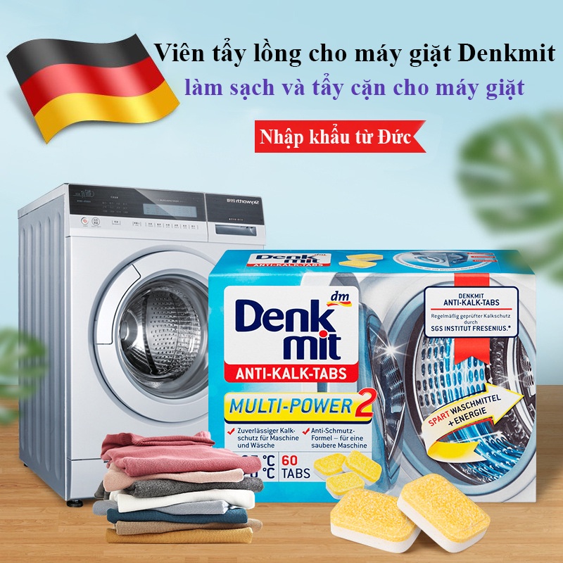 Hộp 60 viên khử mùi hôi, làm sạch lồng máy giặt Denkmit Anti-Kalk-Tabs Đức
