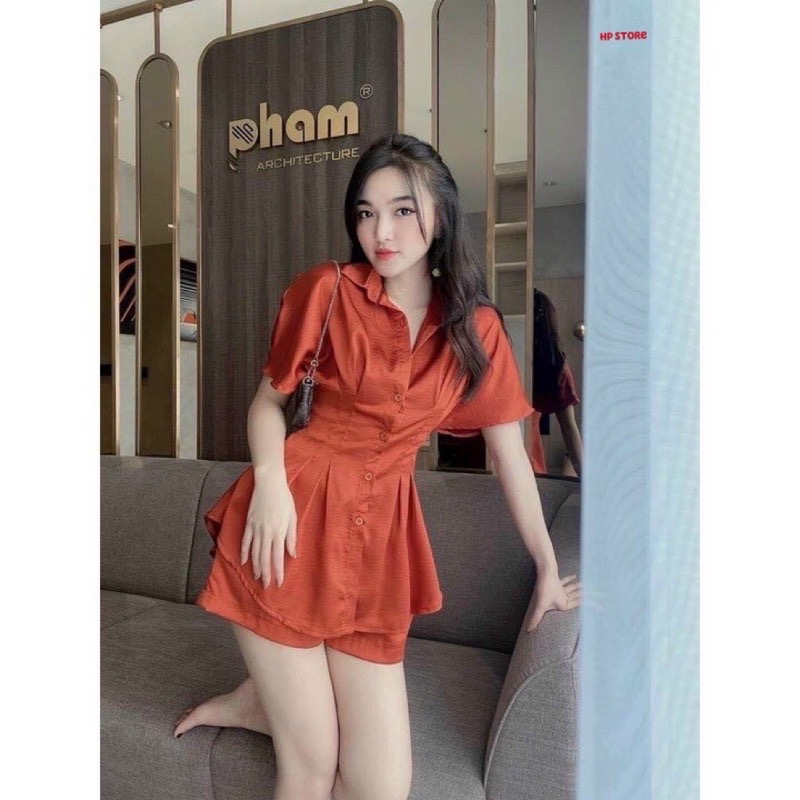 Bộ Áo Quần Sơ Mi Phi Lụa Bóng Thái Nhấn Eo Xếp Ly Sang Chảnh Tôn Dáng Bộ Nữ Thiết Kế Cao Cấp