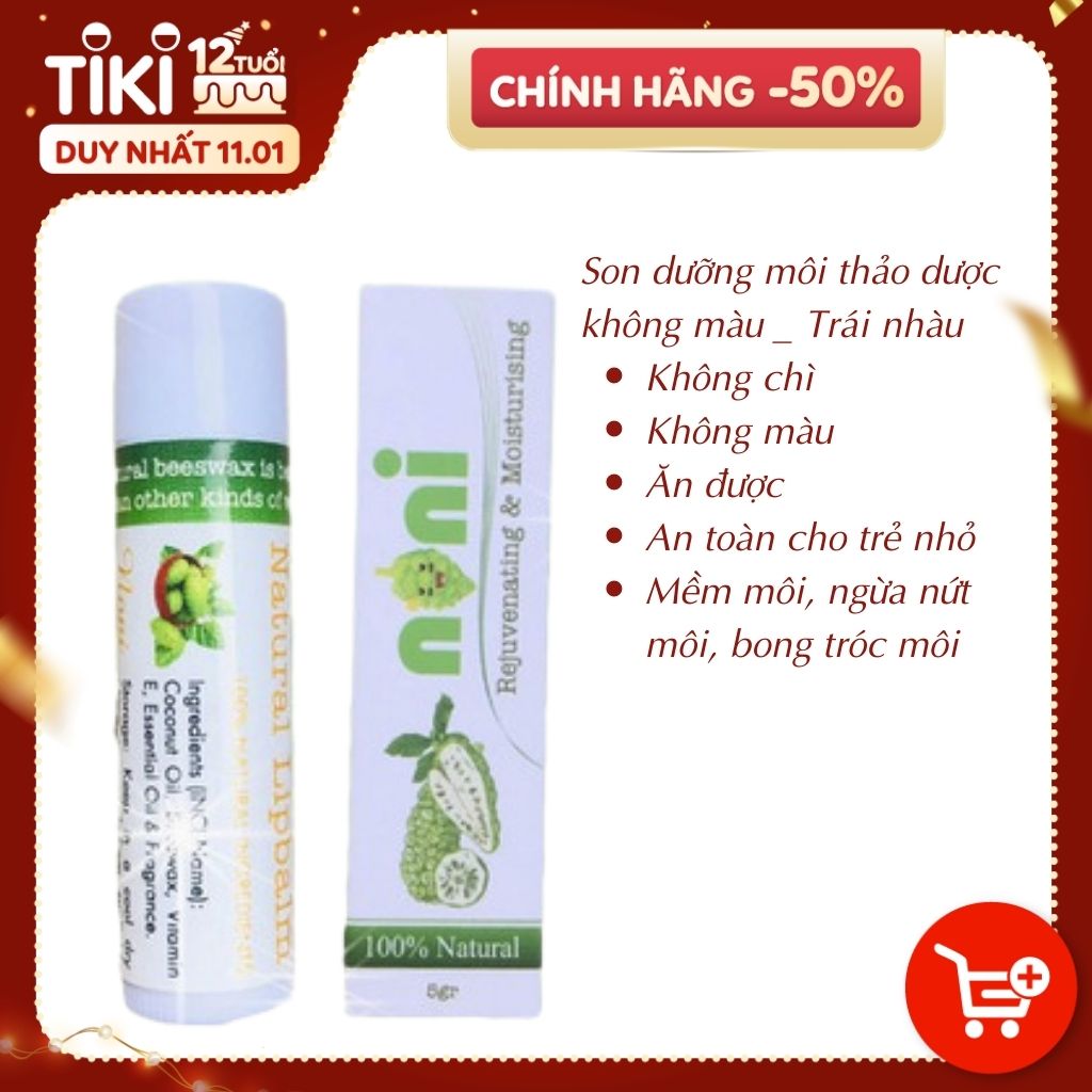 Son dưỡng môi Handmade ADEVA Noni 5gr - 100% nguyên liệu tự nhiên, Ăn nuốt đều an toàn, không chì, không hóa chất độc hại,  mẹ bầu và trẻ nhỏ đều có thể sử dụng được