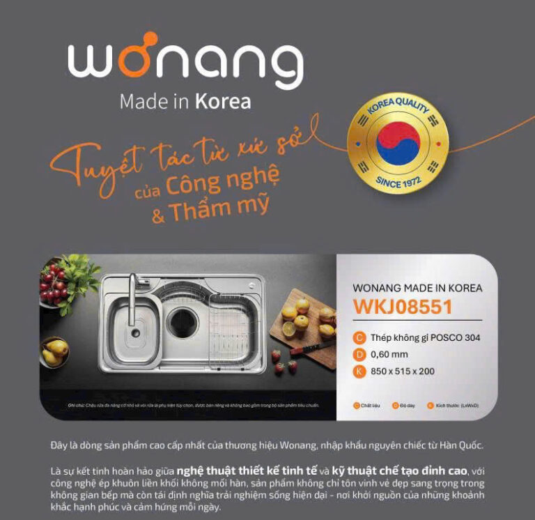 Chậu Rửa Bát Wonang WKJ08551 Inox 304 Một Hố Nhập Khẩu Hàn Quốc Chính Hãng