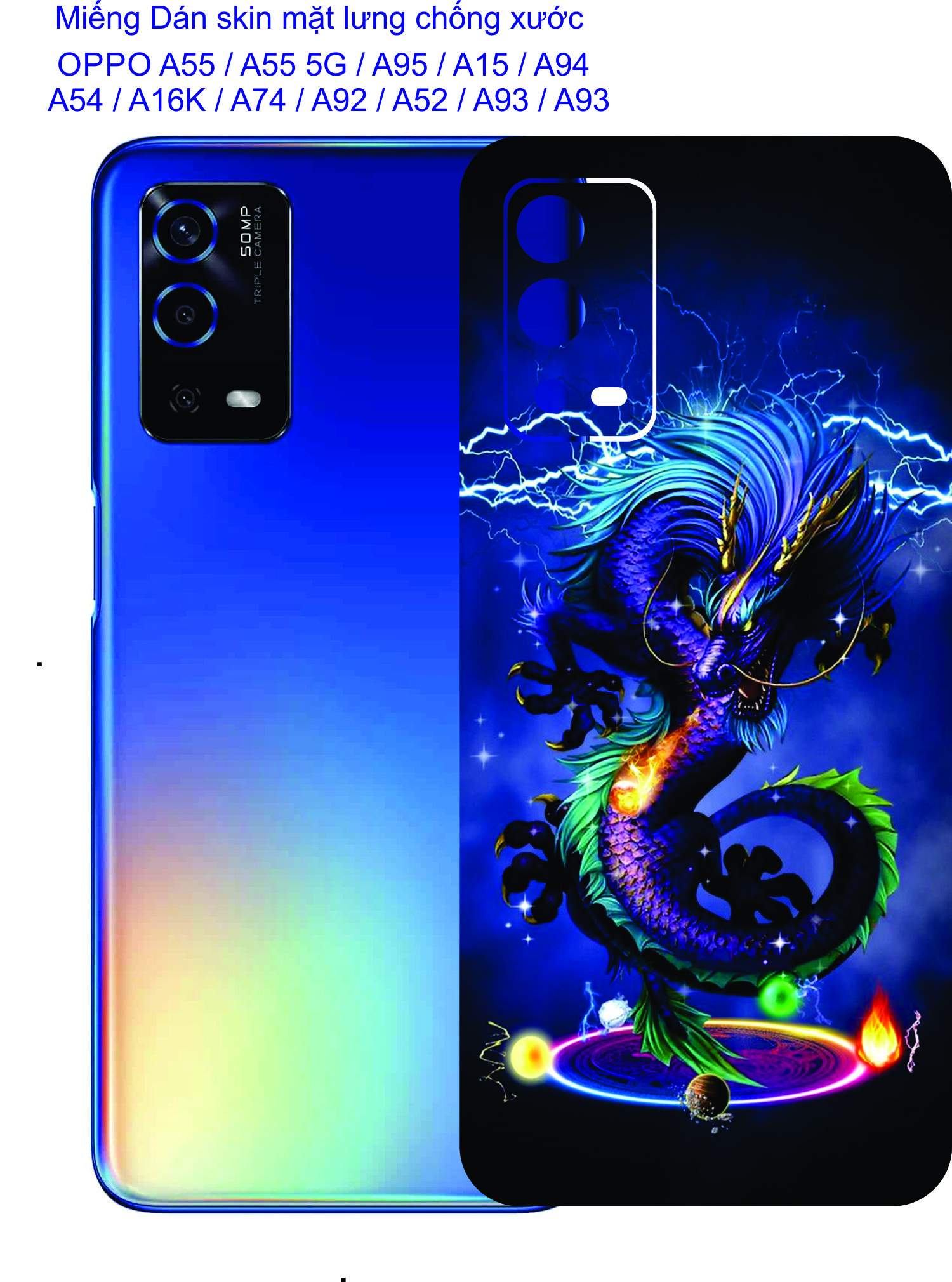 Miếng Dán Skin 3D mặt lưng dành cho OPPO A55 / A55 5G / A95 / A15 / A15s / A94 / A54 / A16K / A74 / A92 / A52 / A93 /