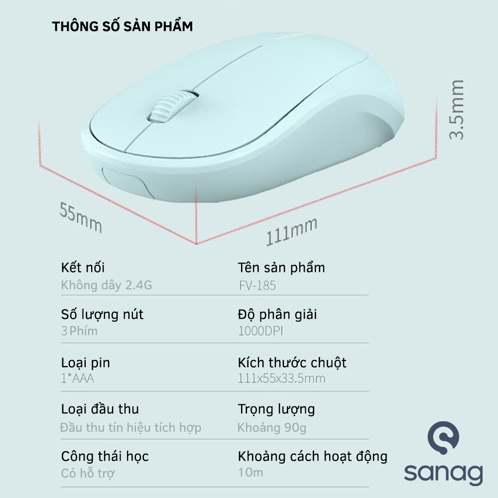 Chuột không dây Sanag Forev Fv185 nhỏ gọn cầm tay dùng cho văn phòng - hàng chính hãng