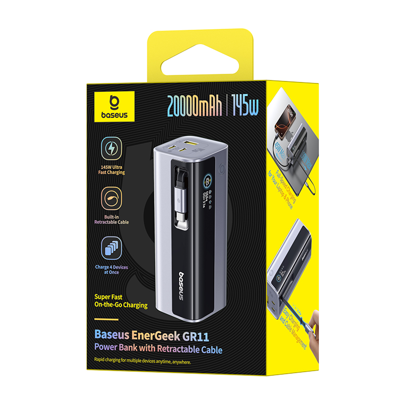 Pin Dự Phòng Baseus EnerGeek GR11 20000mAh 145W 2C+ 1A kèm cáp dây rút Type C - Hàng Chính Hãng