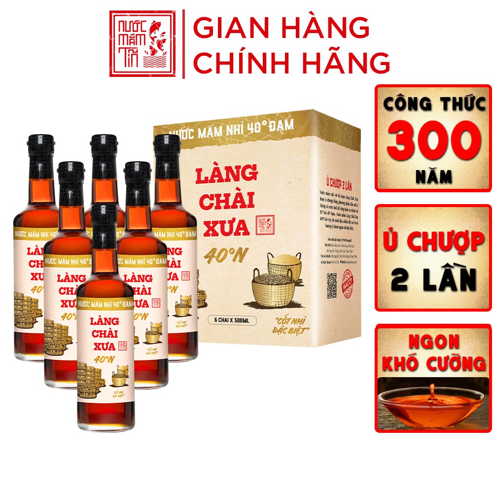 Đặc Sản Phan Thiết - Thùng 6 Chai Nước Mắm Nhỉ 40 Độ Đạm Làng Chài Xưa Chai Thủy Tinh 500Ml Ủ Chượp 2 Lần Không Chất Bảo Quản