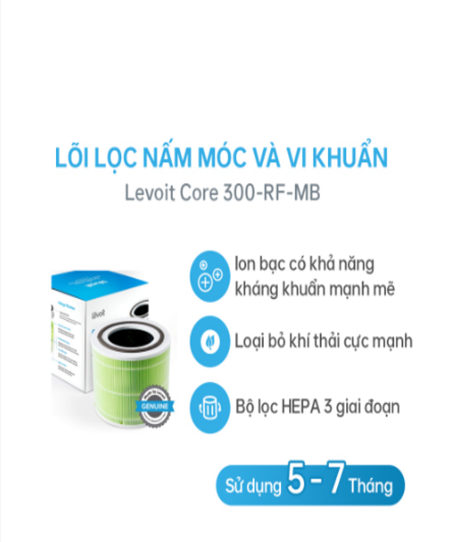 Lõi Lọc Nấm Móc Và Vi Khuẩn Cho Máy Lọc Không Khí Levoit Core 300 RF-MB | Bộ Lọc HEPA 3 Lớp | Hàng Chính Hãng