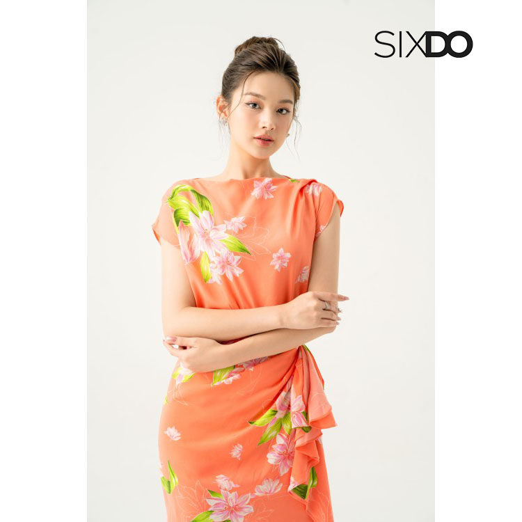 Áo hoa dệt thoi cổ thuyền tay hến 2 màu thời trang SIXDO