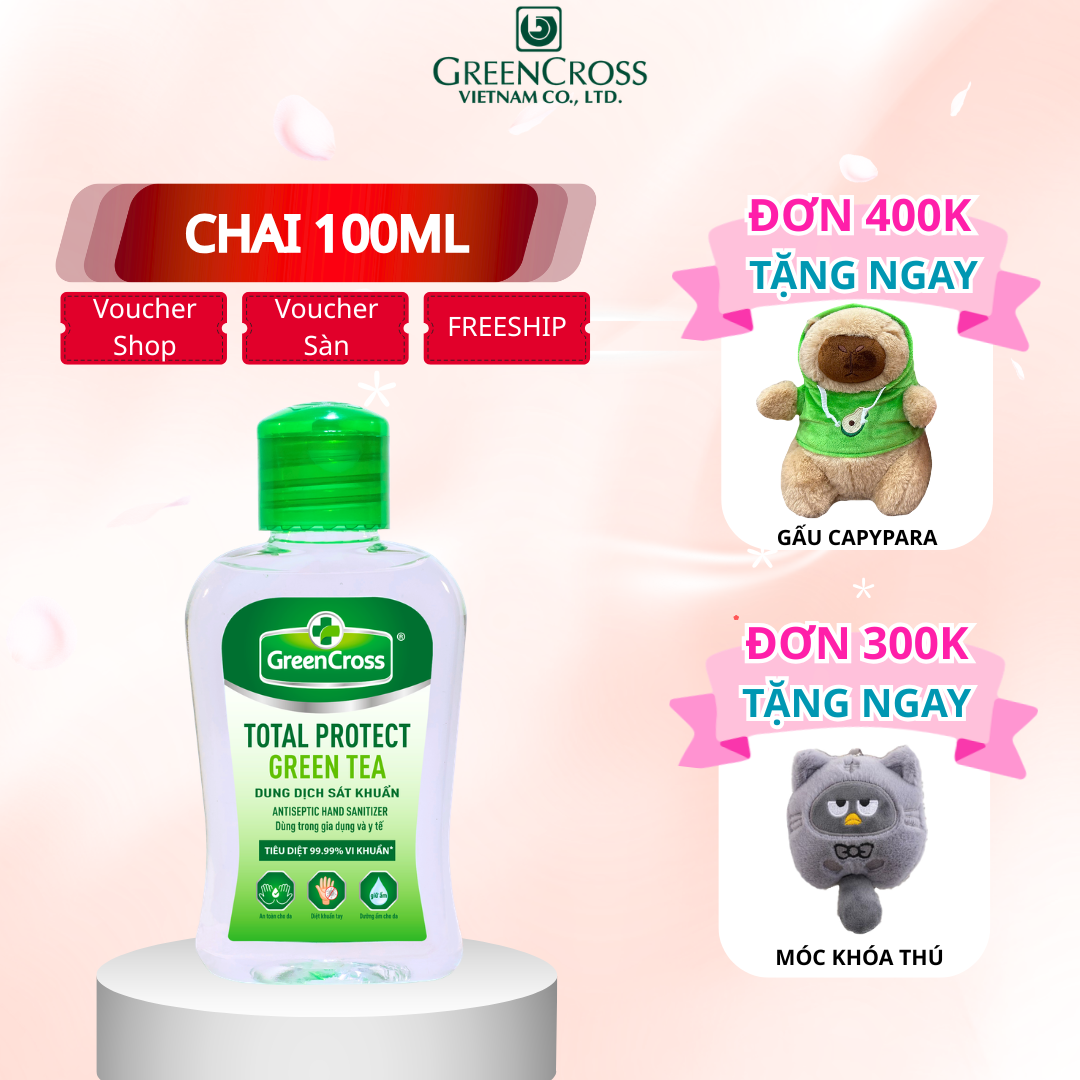 Combo 4-24 Chai Nước rửa tay Green Cross TOTAL PROTECT kháng khuẩn, diệt vi khuẩn100ml