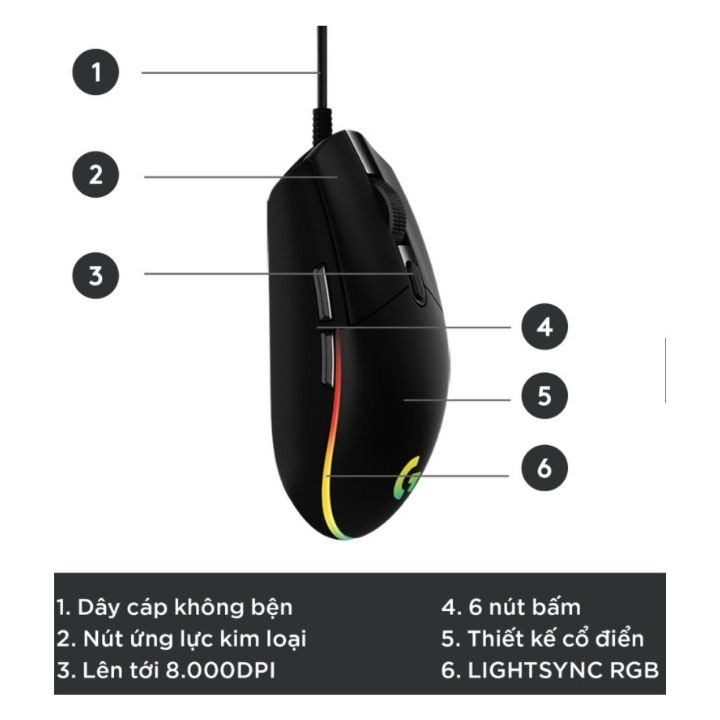 Chuột gaming Chơi Game Có Dây Logitech G102 8000DPI RGB 6 Phím - Hàng nhập khẩu