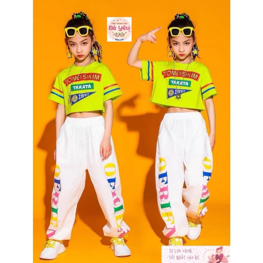 Set thể thao bé gái size đại cồ áo croptop rộng quần jogger thun cotton mềm mát cho bé 10kg đến 50kg