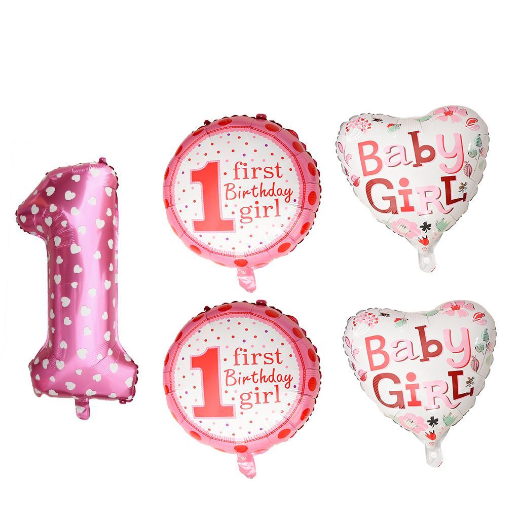 5pcs/set Cute Foil Balloons Baby Shower 1st Birthday Party Decor Pink Girl