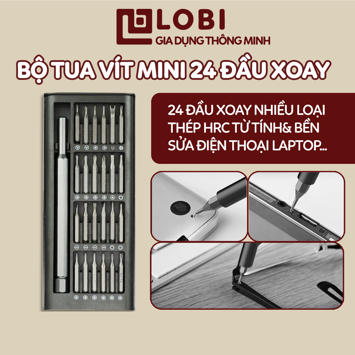 Tua vít sửa điện thoại Bộ tua vít mini 24 đầu xoay từ tính bằng thép HRC sửa điện thoại laptop đồ dùng nhỏ