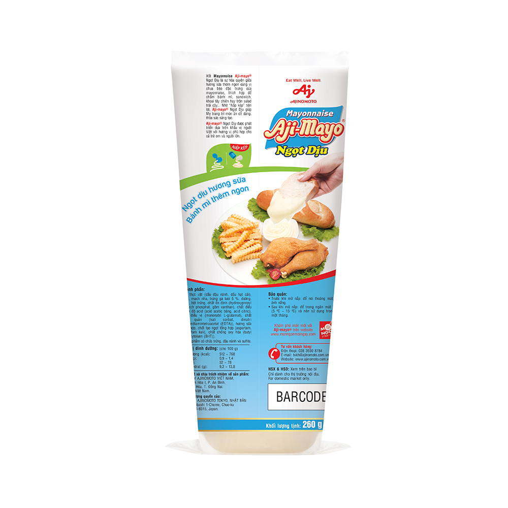 Combo 2 Tuýp Xốt Mayonnaise Aji-mayo® Vị Ngọt Dịu 260g/Tuýp