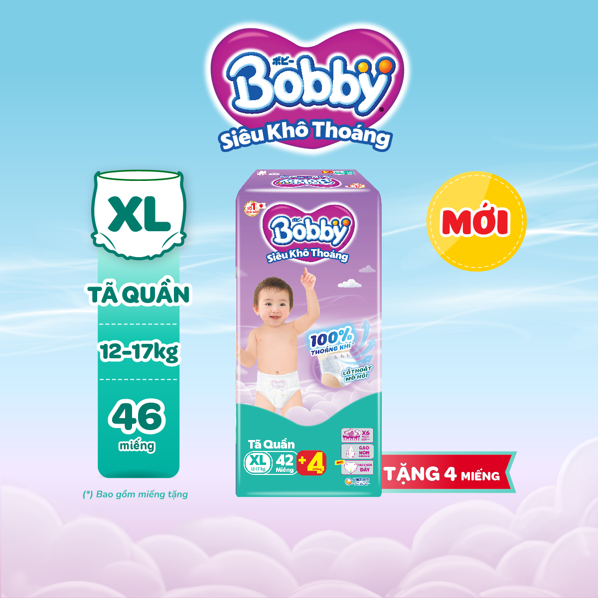 [TẶNG THÊM 4 MIẾNG] Tã quần Bobby Siêu Khô Thoáng - 100% Thoáng Khí  Super Jumbo