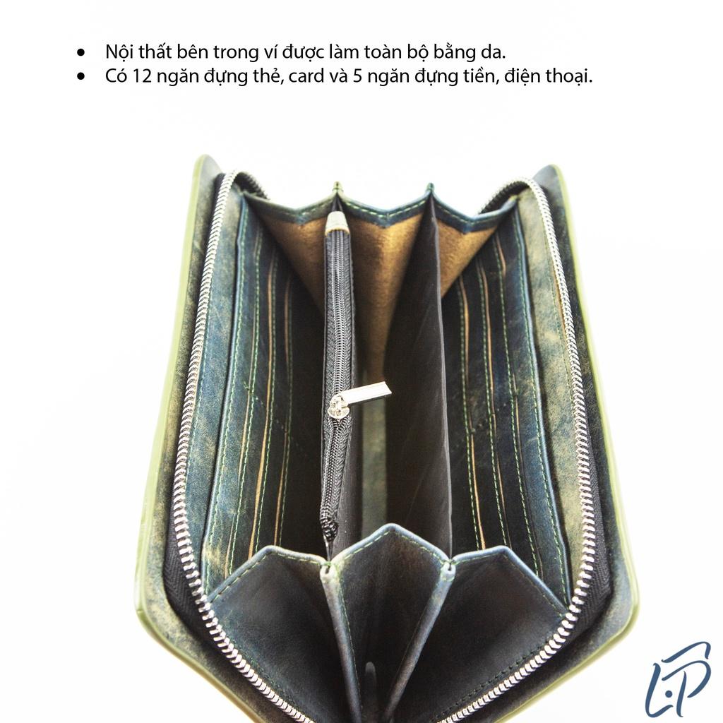 Ví dài cầm tay da sáp, clutch nam da bò sáp một khóa kéo LPC88