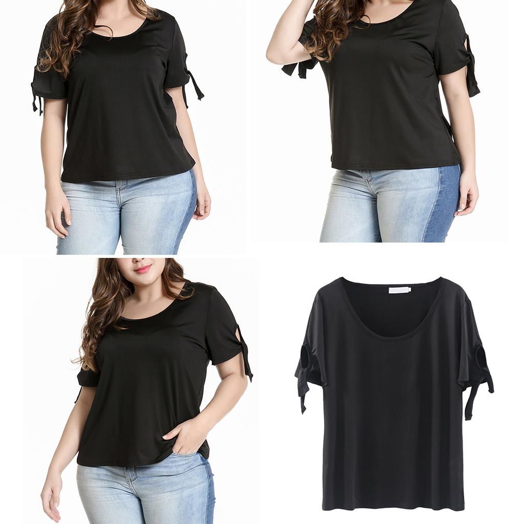 Womens Plus Size Short Sleeve T-Shirt Solid Color Loose Shirt for Summer