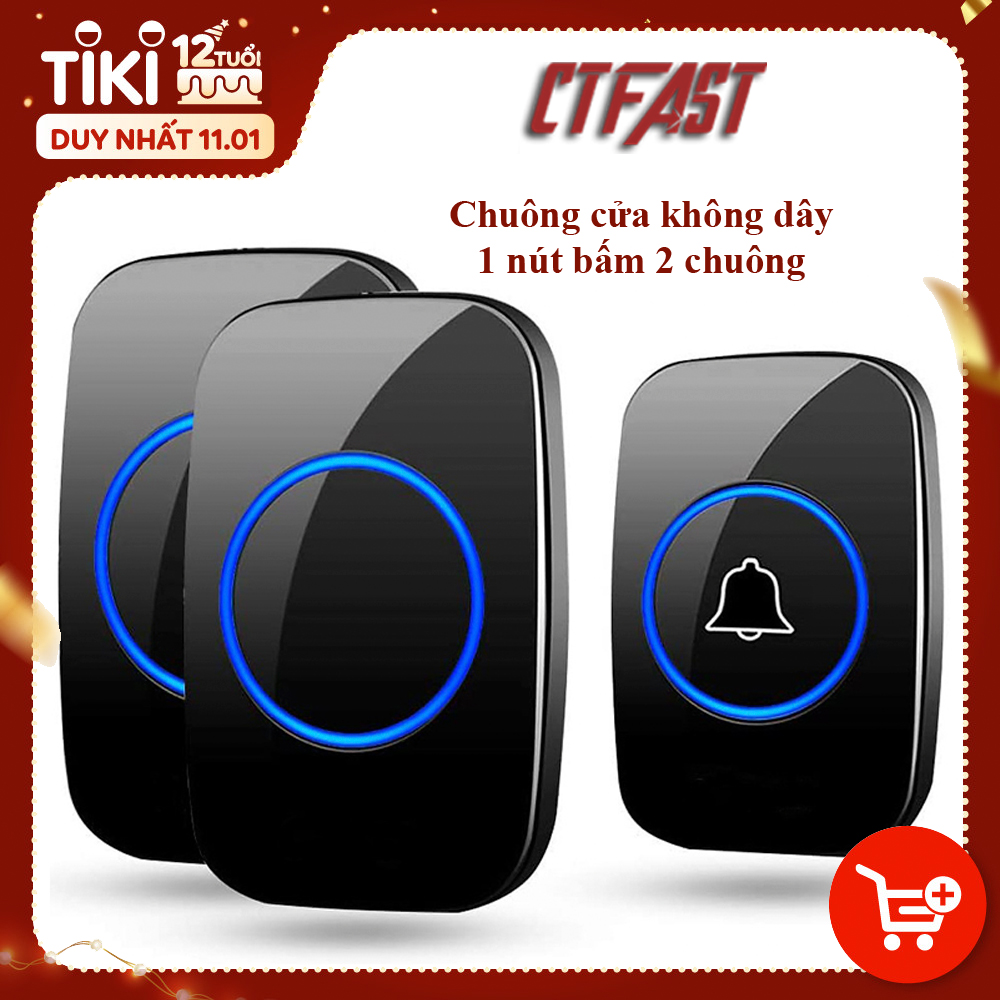 Chuông Cửa Không Dây Thông Minh CTFAST CT - 02 (1 Nút Bấm, 2 Chuông ), Chống Nước, Khoảng Cách Sử Dụng Hiệu Quả 300 mét - Hàng Chính Hãng