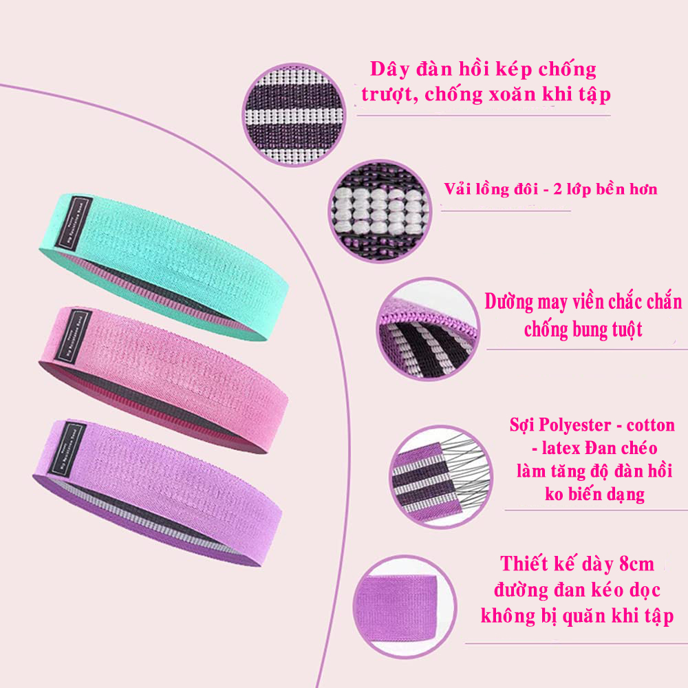 Bộ 3 Dây Kháng Lực Tập Mông Trái Đào Mini Band – Dây Đàn Hồi Hỗ Trợ Tập Chân, Đùi, Mông Tập Gym Tập Thể Thao miniBand Cao Cấp Chính Hãng Dododios