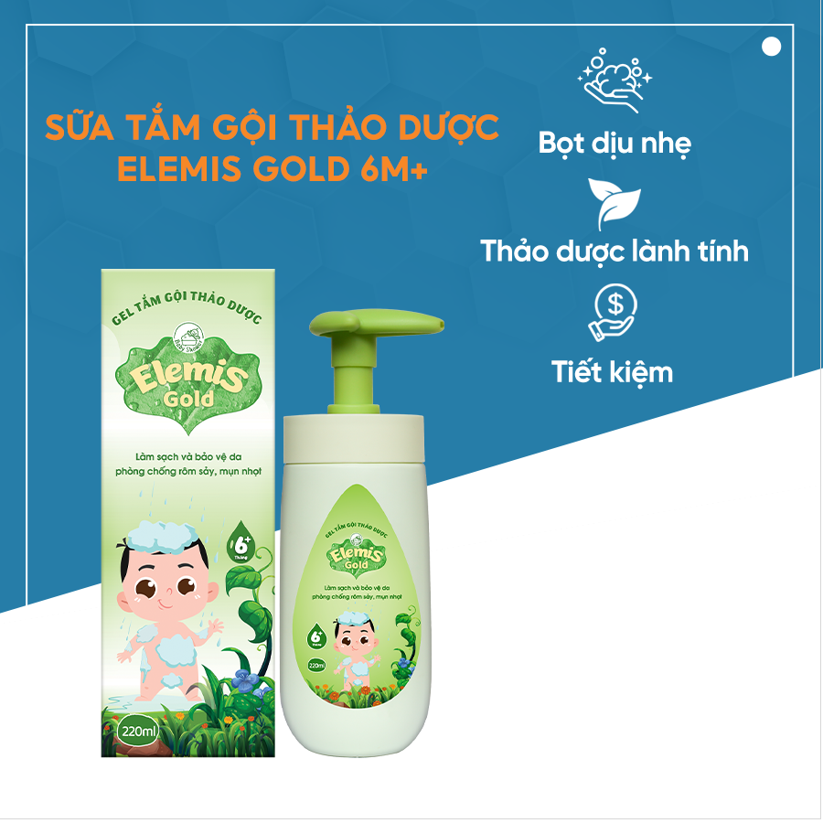 Elemis Gold Sữa Tắm Gội Thảo Dược Cho Bé Từ 6 Tháng Tuổi Bọt Dịu Nhẹ Kháng Khuẩn Tối Ưu