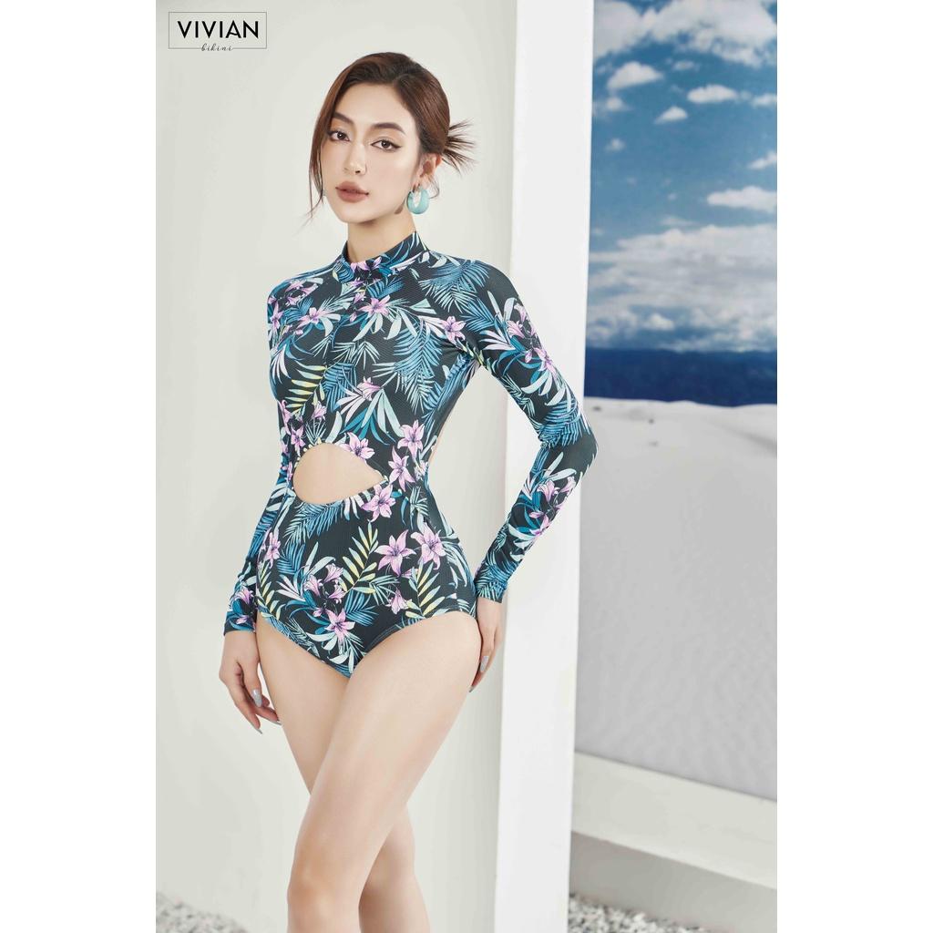 Đồ bơi nữ cao cấp  dạng một mảnh tay tạo hình cutout cách điệu - màu Floral - VS183_FLO