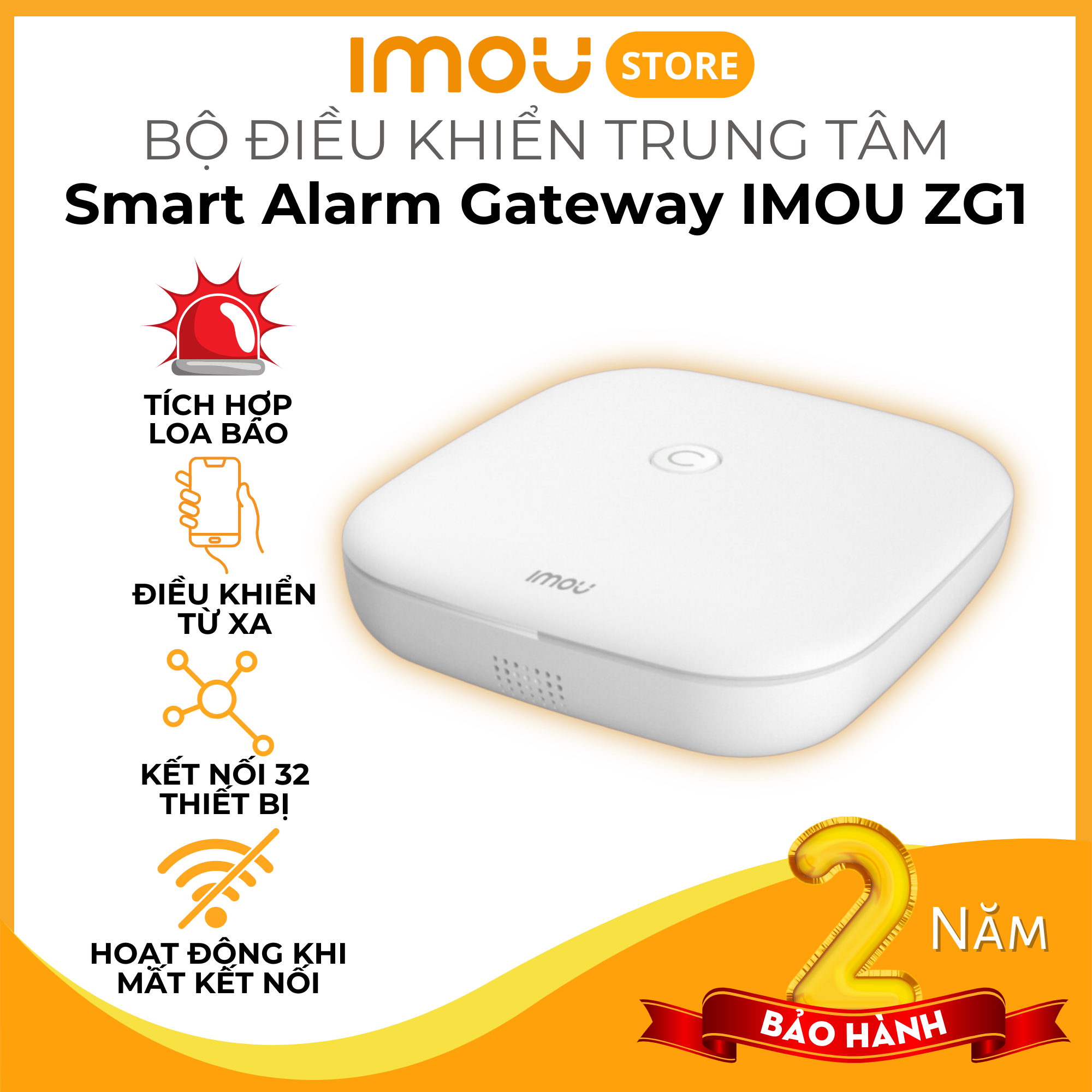 Bộ điều khiển trung tâm Zigbee Imou ZG1 Smart Alarm Gateway - Kết nối 32 thiết bị, cài đặt không dây hoặc có dây, kết nối app Imou - Hàng chính hãng