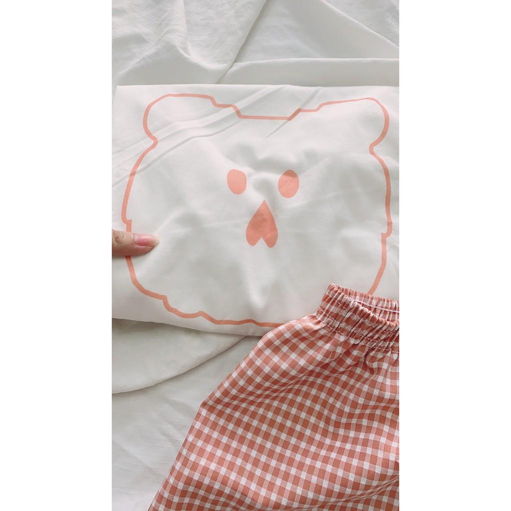 Set Nữ Cộc Gấu Short Caro - Rere.Store - Bộ Áo phông thun cộc tay, quần đùi suông cá tính