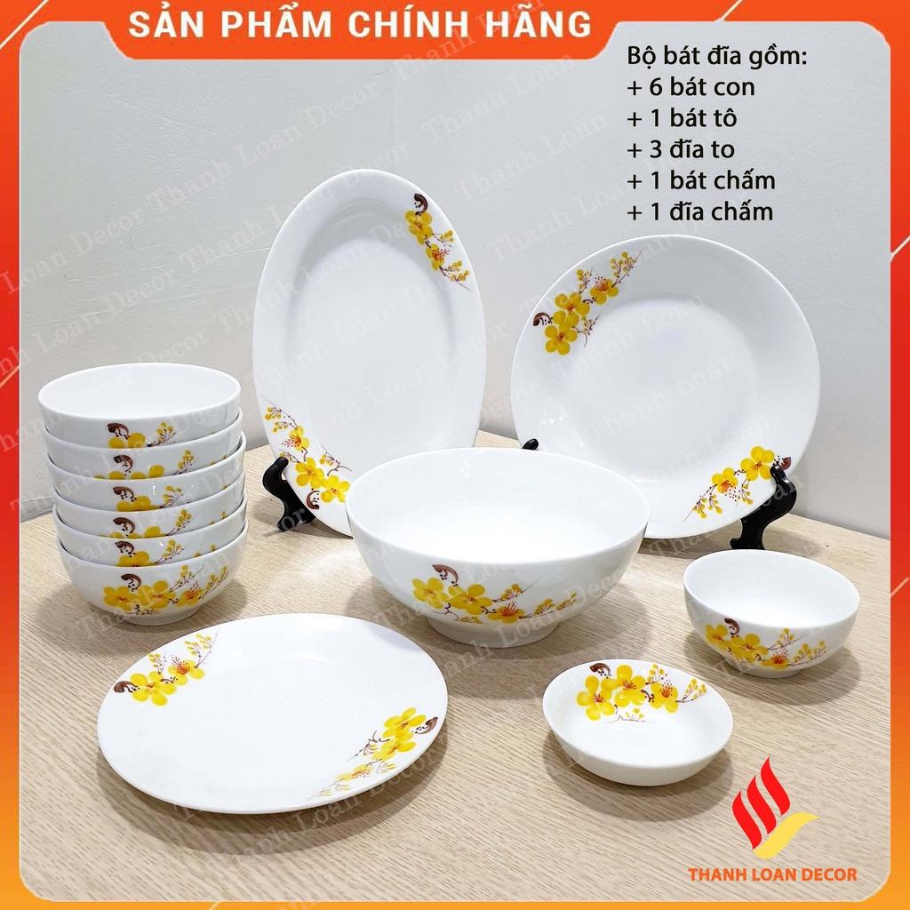 Bộ bát đĩa Bát Tràng chính hãng 12 món - Chén đĩa sứ sương trắng, họa tiết đẹp - Nhiều mẫu