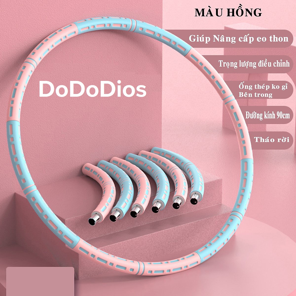 Vòng Lắc Eo Ống Thép Mọc Mút Xốp Lắp Ghép Cao Cấp Chính Hãng DoDoDios - Vòng Lắc Eo Giảm Mỡ Bụng Ống Thép Bọc Mút Xốp - Tùy Chỉnh Độ Nặng