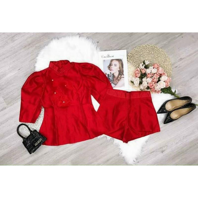 Sét áo phồng hoa thêu quần short
